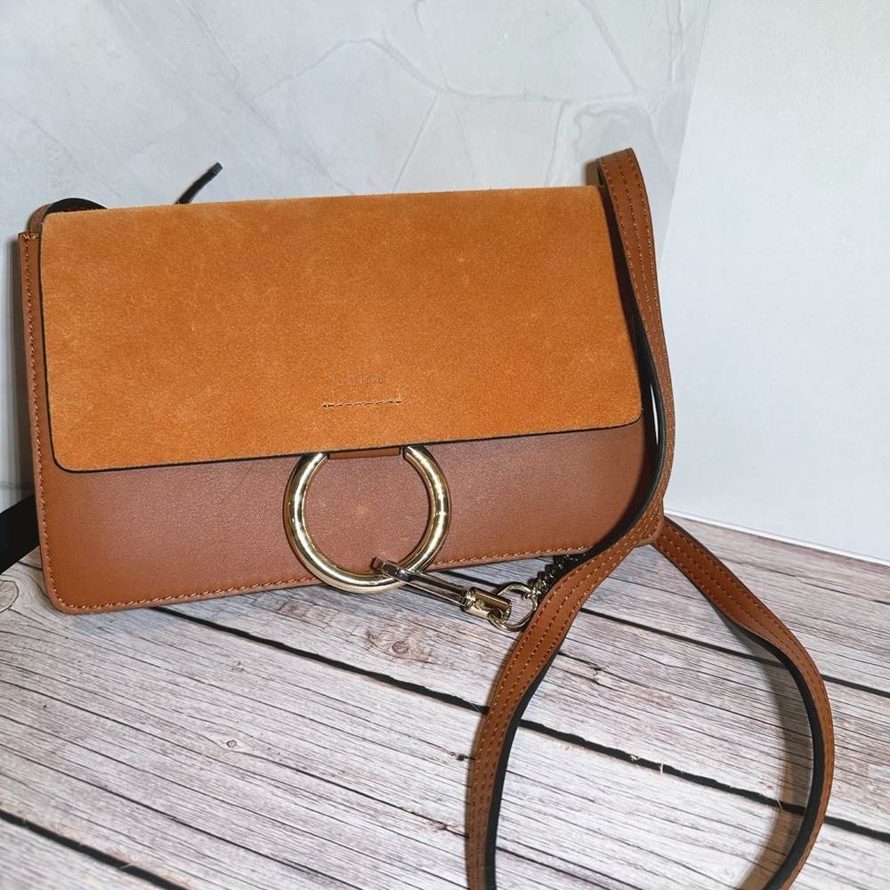 Chloé Faye Small Brown Suede and Leather Crossbody Bag